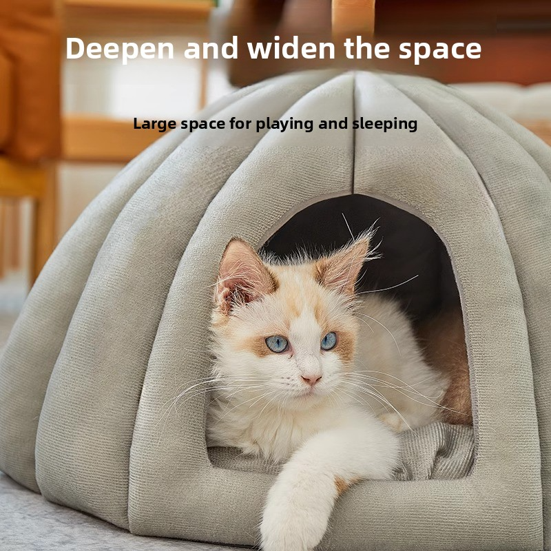 All-Season Thickened Pumpkin Pet Bed - Enclosed Security Hideaway for Cats Dogs