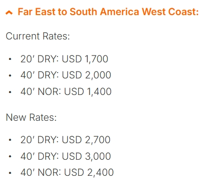 Far East to South America West Coast Far East to South America West Coast