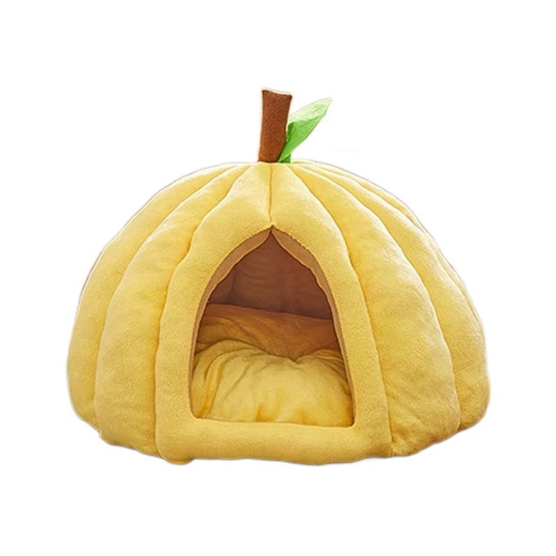 All-Season Thickened Pumpkin Pet Bed - Enclosed Security Hideaway for Cats Dogs