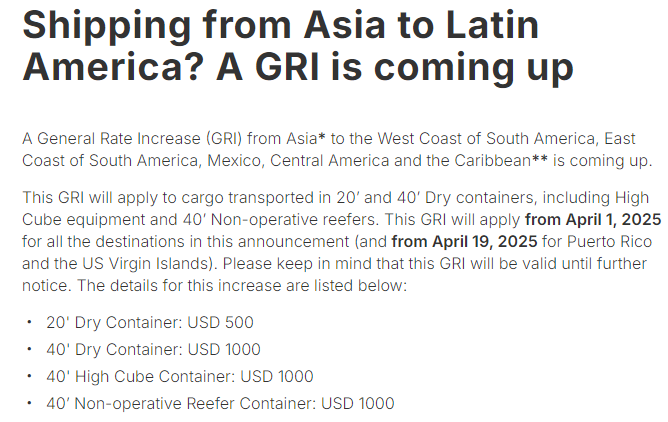 Hapag-Lloyd Raises Surcharges for Asia to Latin America Routes