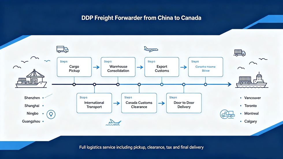 Standard Shipping Workflow DDP freight forwarder from China to Canada shipping workflow infographic
