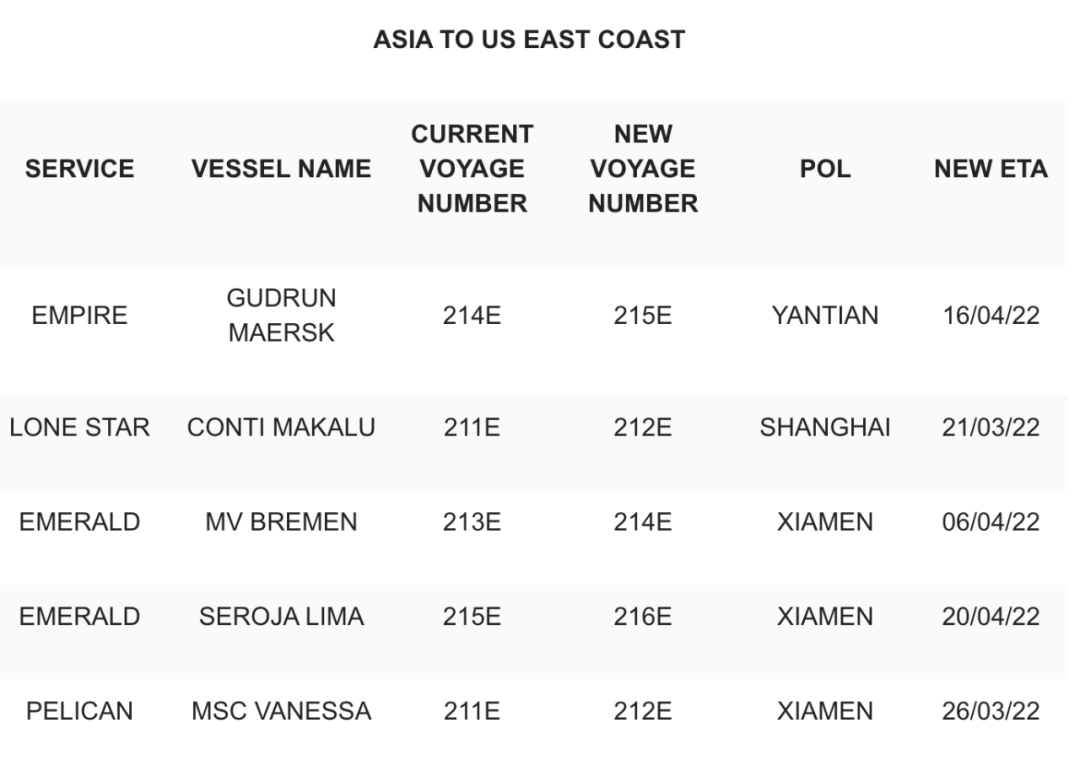 MSC adjusts routes from Asia to the US East Coast