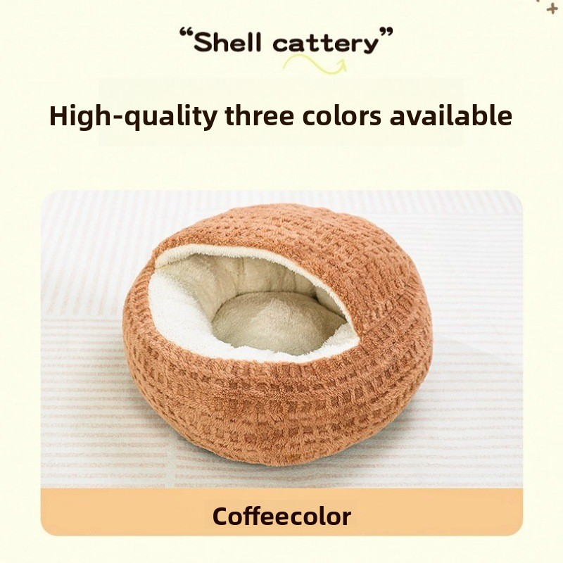 Autumn Winter Warm Thickened Cat Bed - Semi-Enclosed Cozy Safe Nest for Cats