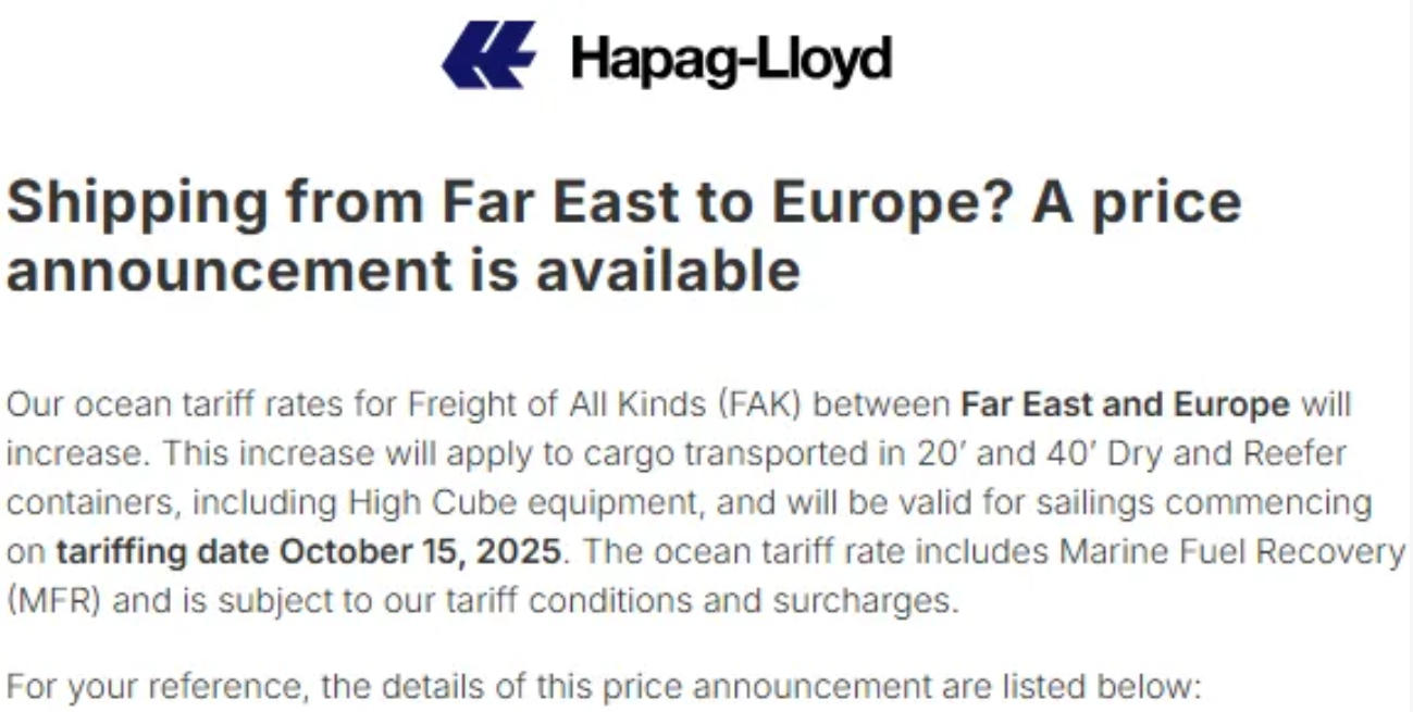 Hapag-Lloyd FAK rate