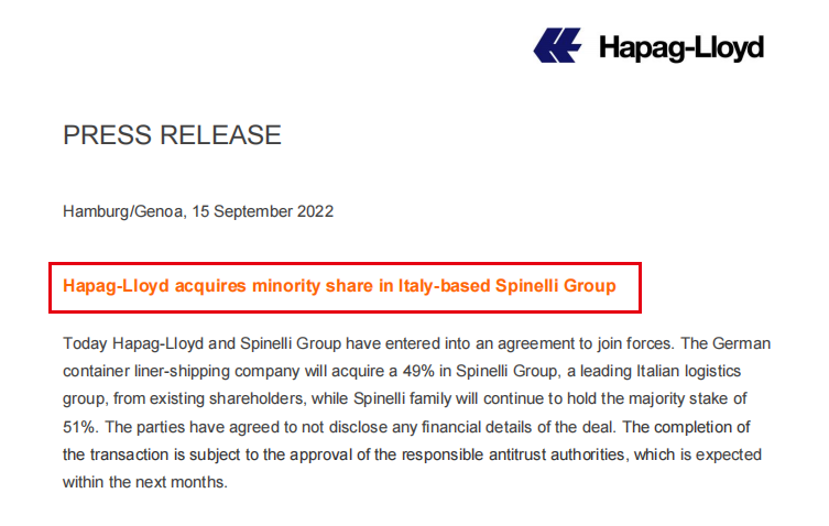 Hapag-Lloyd acquires Italys Spinelli Group