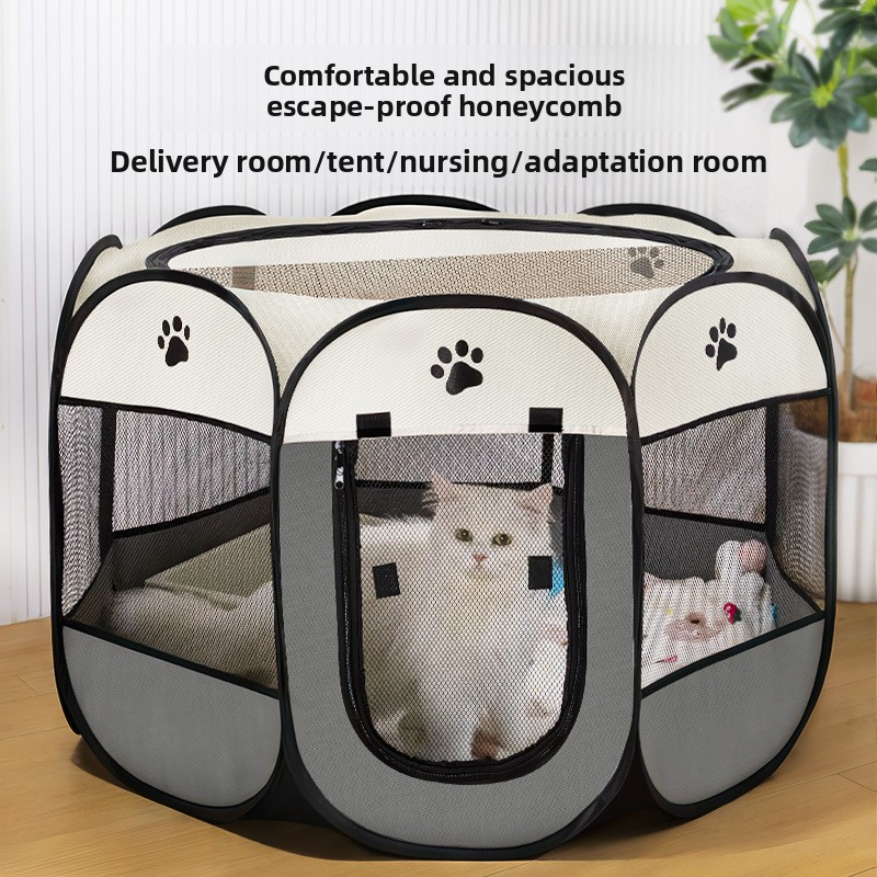 Cat Whelping Box - Enclosed Birthing Kit & Octagonal Pet Playpen Fence for Cats Dogs