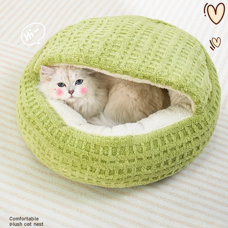 Autumn Winter Warm Thickened Cat Bed - Semi-Enclosed Cozy Safe Nest for Cats