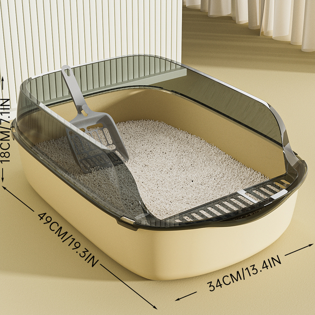 Semi-Enclosed Cat Litter Box - Large Size with Scoop, Odor Control for Cats