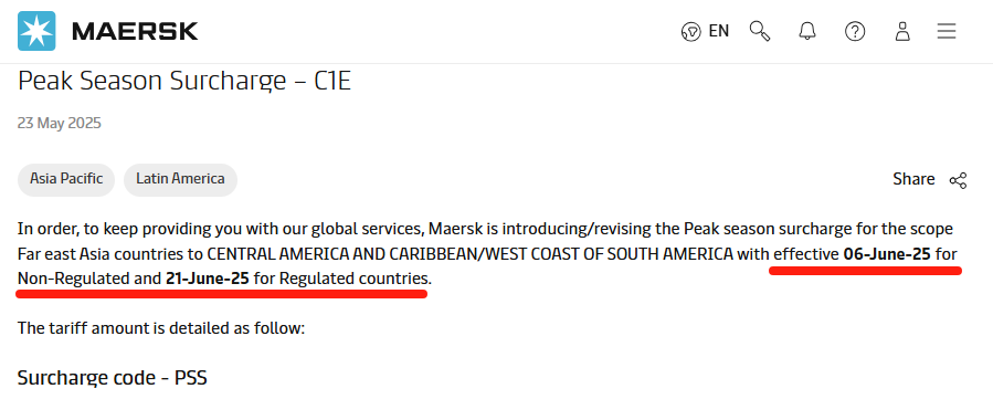 Peak Season Surcharge-C1E