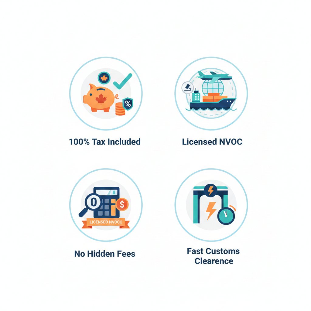 100% Tax Included, Licensed NVOCC, No Hidden Fees, Fast Customs Clearance
