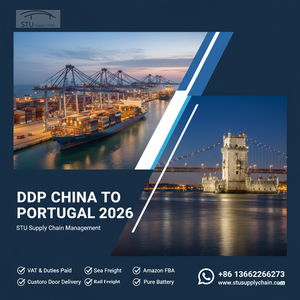 STU Supply Chain DDP logistics from China to Portugal. Professional sea and air freight including customs clearance and 23% VAT paid for Lisbon and Porto.