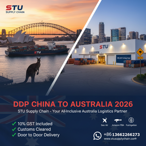 STU Supply Chain DDP logistics from China to Australia. Fast sea and air freight including 10% GST paid, customs clearance, and fumigation for Sydney, Melbourne, and Amazon FBA