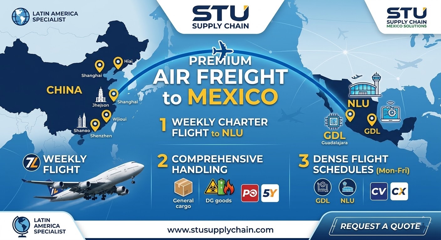 Premium air freight services from China to Mexico NLU and GDL airports by STU Supply Chain