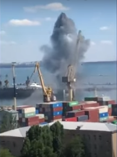 Russian missile strike at the Odessa port-5+