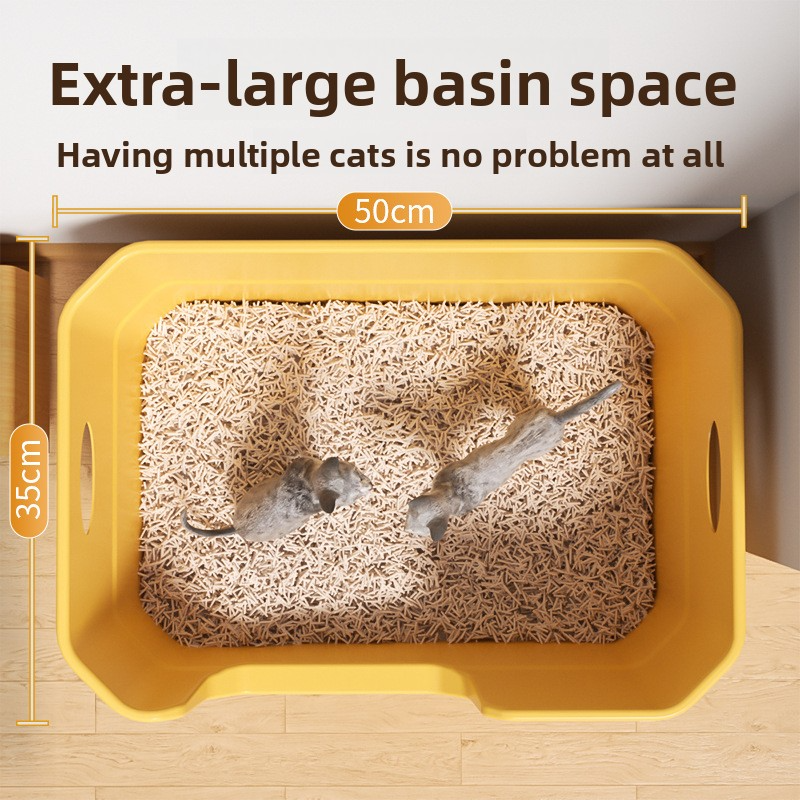 Extra-Large Semi-Enclosed Cat Litter Box - Anti-Splash Pet Litter Pan