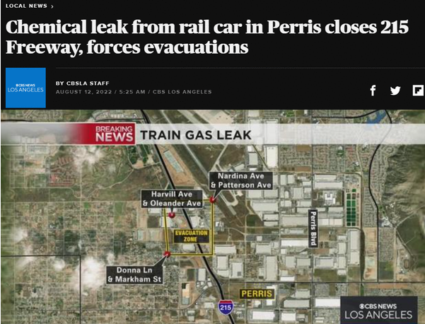 Chemical Leak from Rail Car in Perris Closes 215 Freeway