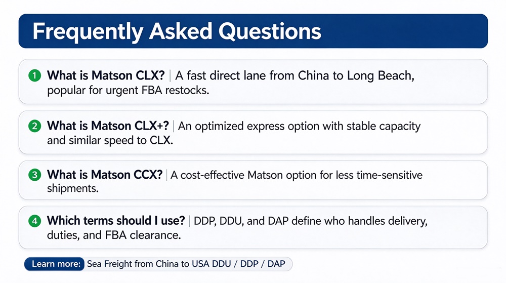 FAQ about Matson CLX, CLX+, CCX and DDU/DDP/DAP shipping terms