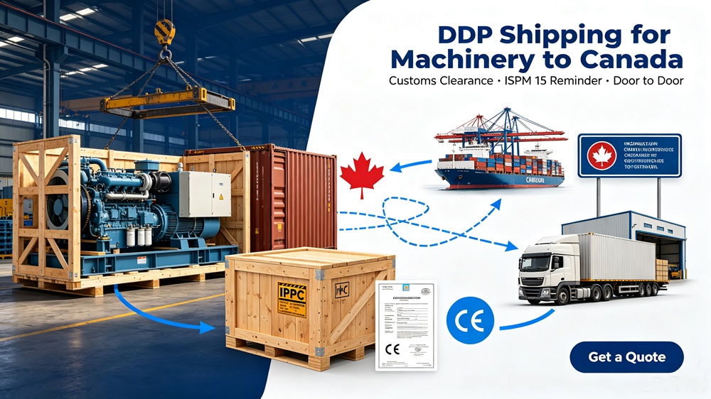 Blog cover image for machinery export compliance, covering CE product certification and ISPM‑15 solid wooden packaging requirements for global exporters and freight forwarders